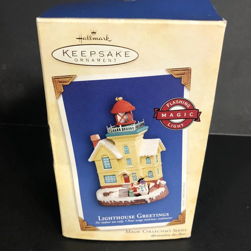 Hallmark Lighthouse Greetings Ornament Magic 8th In Series Flashing Light 2004